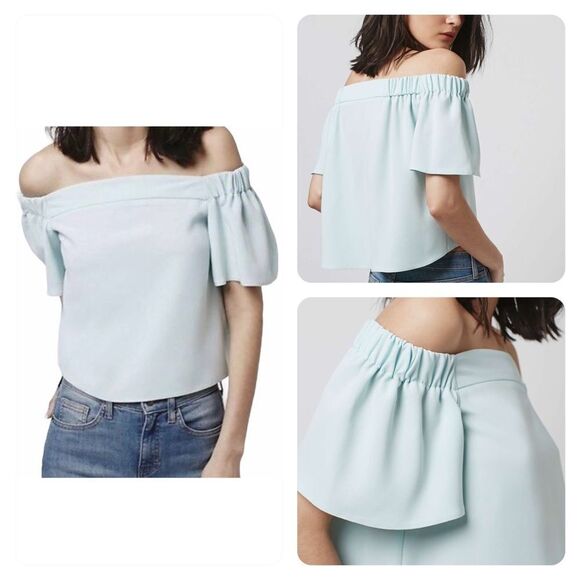 Topshop Bardot Structured Off Shoulder Shirt Blush Cream Size 8 - Picture 4 of 15